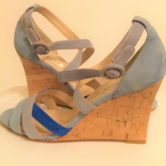 L.K. Bennett Light Blue and Blue Katie Suede Cork Wedges 39 9 - Picture 2 of 6